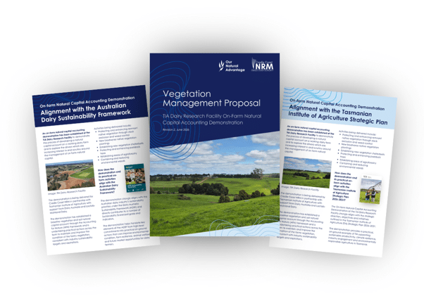 Three brochures displayed; the centre reads "Vegetation Management Proposal.