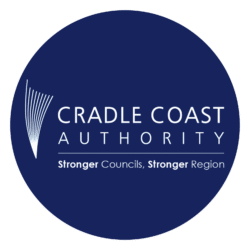 Cradle Coast Authority logo with the text "Stronger Councils, Stronger Region" on a dark blue circle.